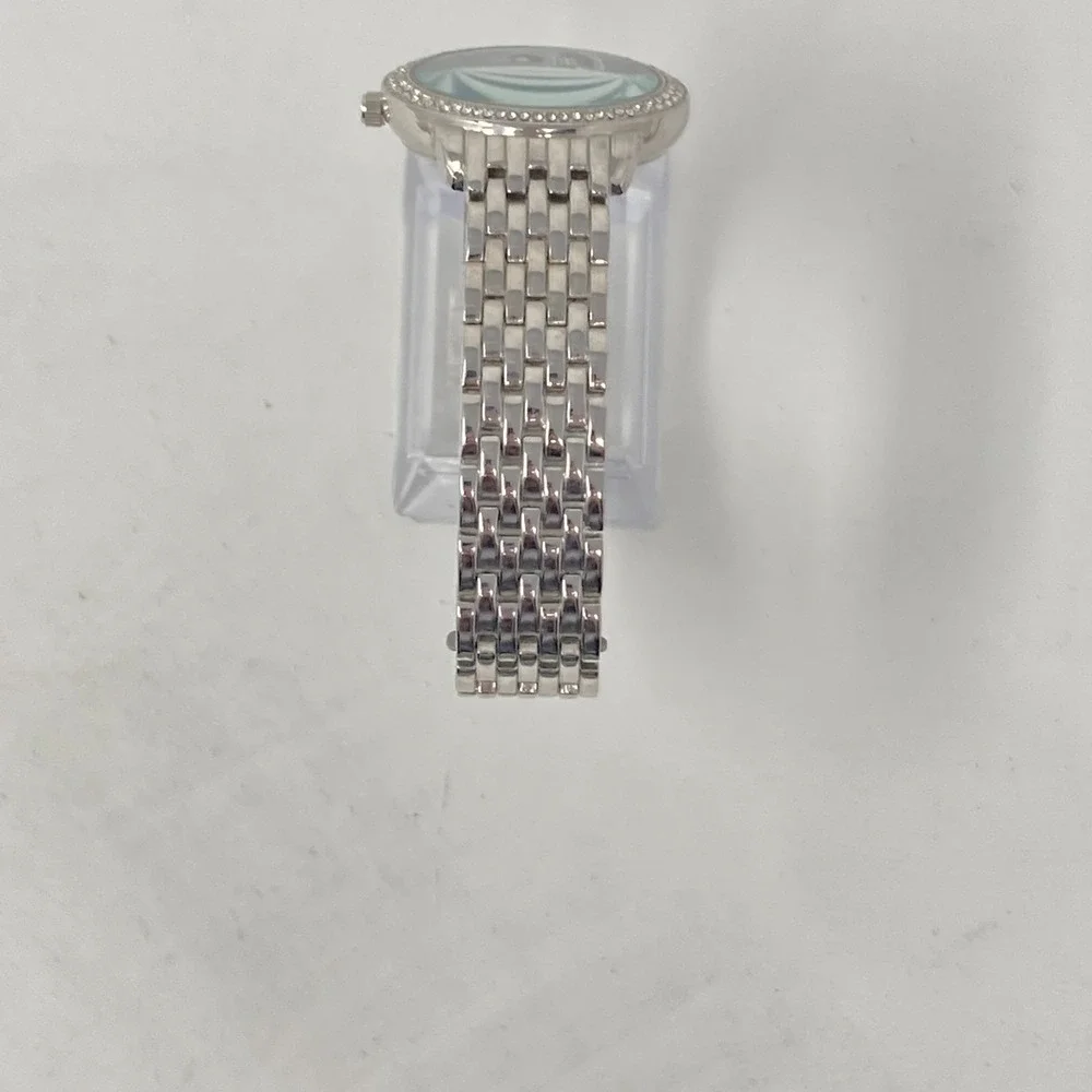 Rampage Womens Watch 36mm Floral Crystals Silver Tone Black Bling New Battery 8